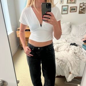 Zara White Deep V top